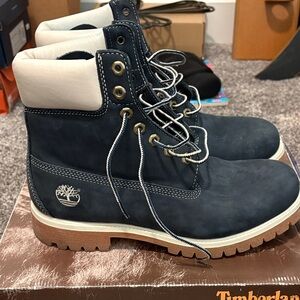 Timberland Dark Blue and White Lace-Up Boots